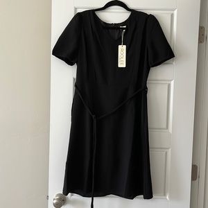Roolee Black Midi Dress with Tie Waist